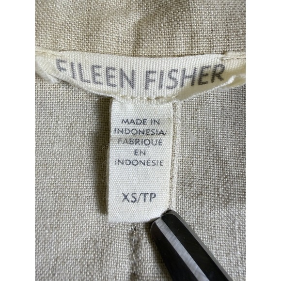 Eileen Fisher Size XS 100% Organic Linen Long Notch Collar Open Front Blazer - Picture 8 of 9